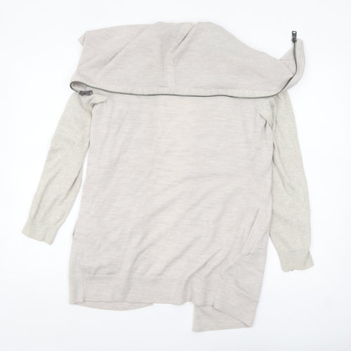 AllSaints Women Beige Wool Cotton Long Sleeve Zip Cardigan S