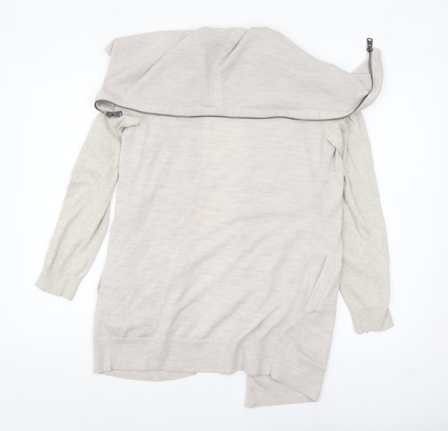 AllSaints Women Beige Wool Cotton Long Sleeve Zip Cardigan S