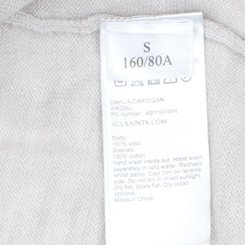 AllSaints Women Beige Wool Cotton Long Sleeve Zip Cardigan S