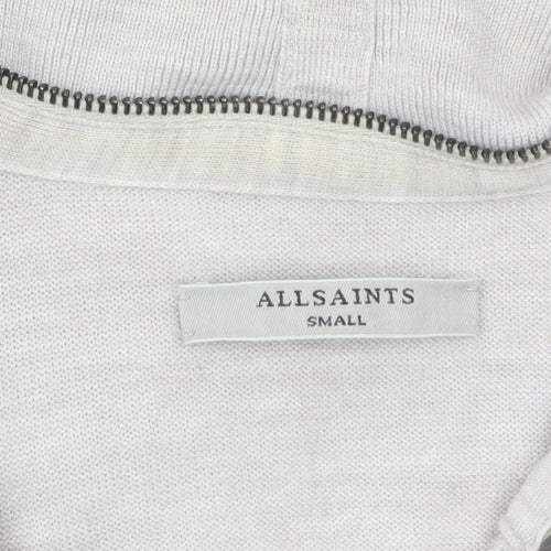 AllSaints Women Beige Wool Cotton Long Sleeve Zip Cardigan S