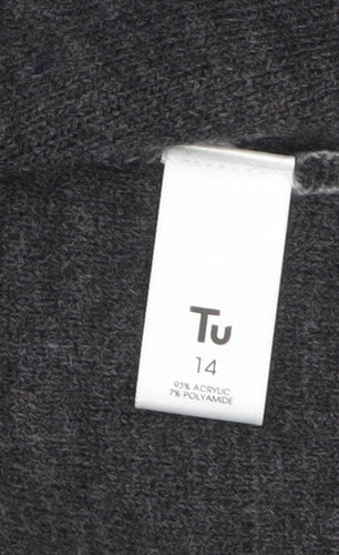Tu Women’s Grey & Navy Relaxed Fit Open Knit Cardigan Size 14
