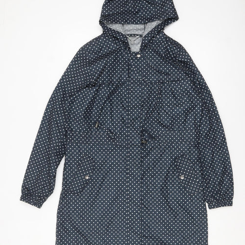 Marks and Spencer Women Blue Polka Dot Waterproof Hooded Rain Coat S