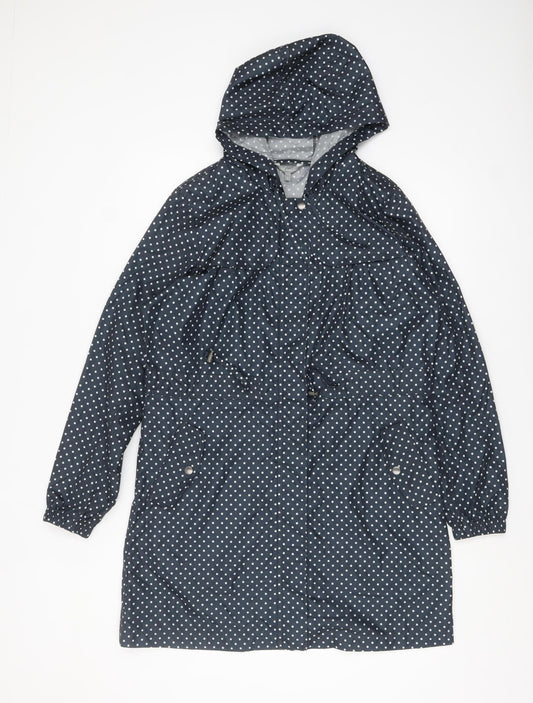 Marks and Spencer Women Blue Polka Dot Waterproof Hooded Rain Coat S