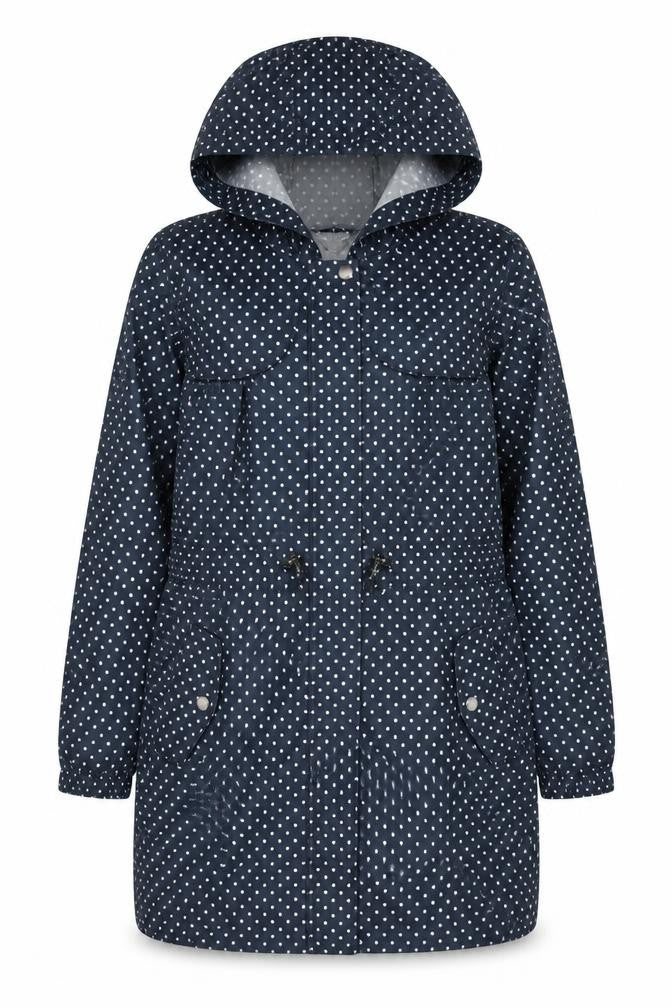 Marks and Spencer Women Blue Polka Dot Waterproof Hooded Rain Coat S