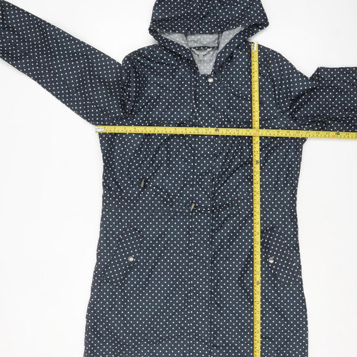 Marks and Spencer Women Blue Polka Dot Waterproof Hooded Rain Coat S