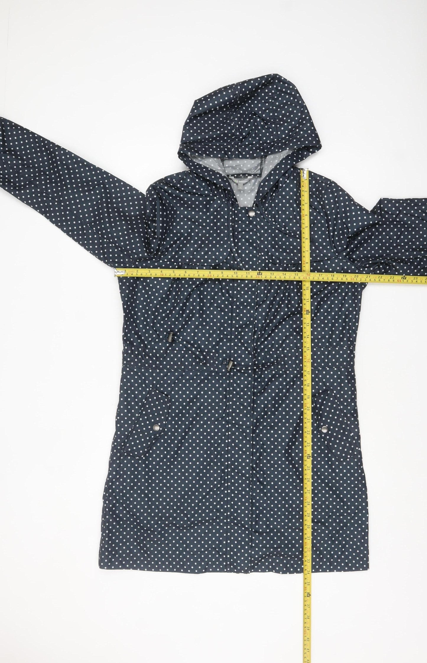 Marks and Spencer Women Blue Polka Dot Waterproof Hooded Rain Coat S