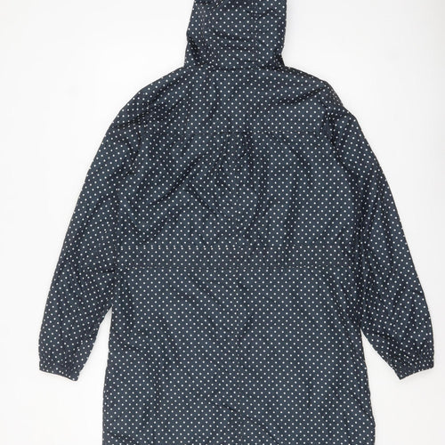 Marks and Spencer Women Blue Polka Dot Waterproof Hooded Rain Coat S