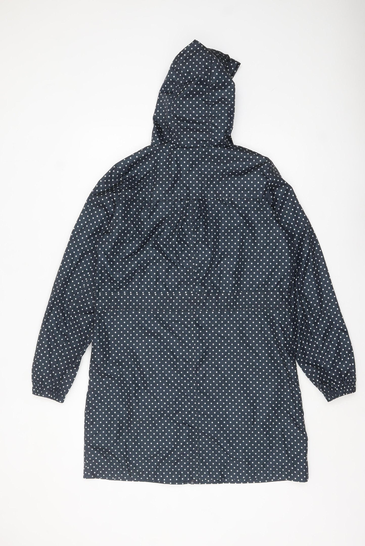Marks and Spencer Women Blue Polka Dot Waterproof Hooded Rain Coat S