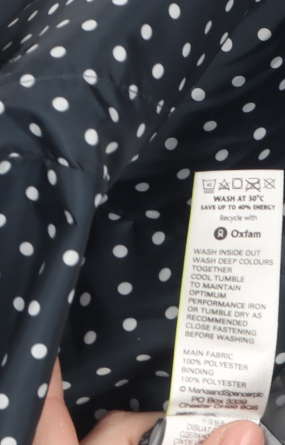Marks and Spencer Women Blue Polka Dot Waterproof Hooded Rain Coat S