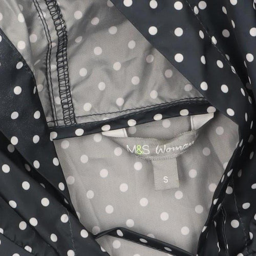 Marks and Spencer Women Blue Polka Dot Waterproof Hooded Rain Coat S