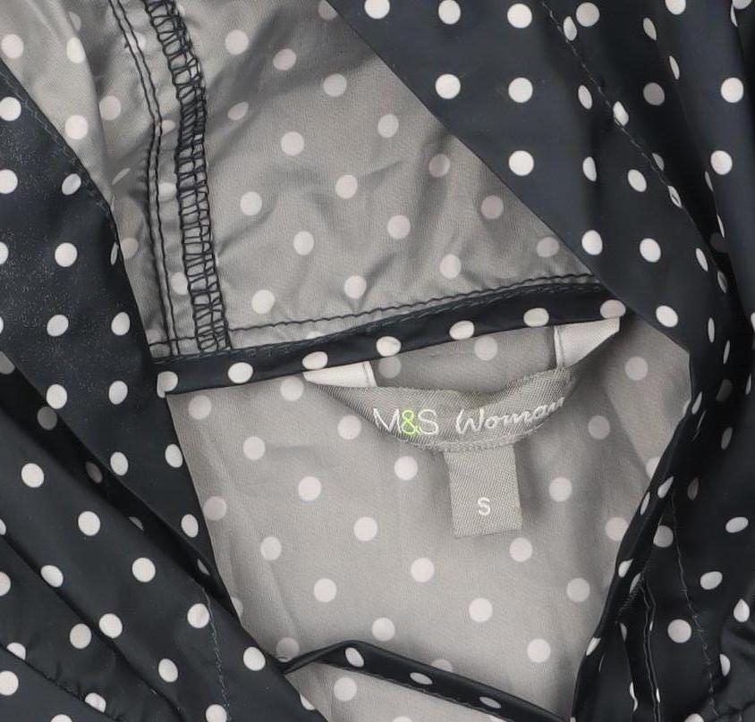 Marks and Spencer Women Blue Polka Dot Waterproof Hooded Rain Coat S