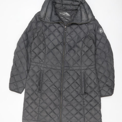 Michael Kors Womens Grey Long Quilted Down Puffer Coat Size M