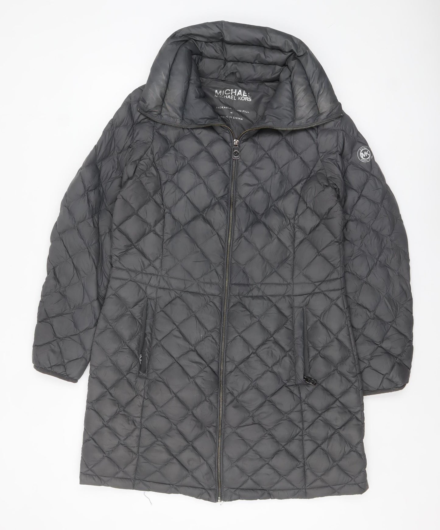 Michael Kors Womens Grey Long Quilted Down Puffer Coat Size M