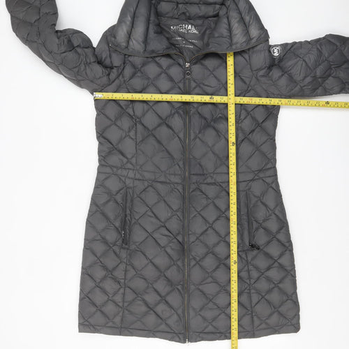 Michael Kors Womens Grey Long Quilted Down Puffer Coat Size M