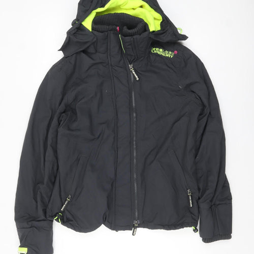 Superdry Women's Black L Windbreaker Jacket Hooded Waterproof