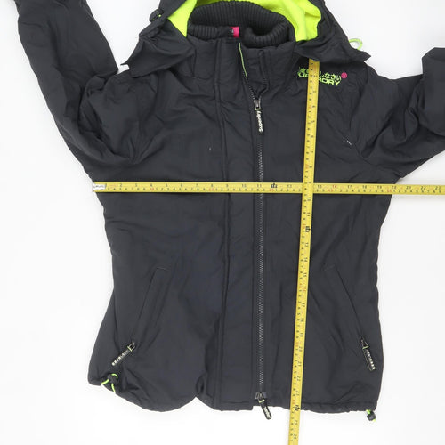 Superdry Women's Black L Windbreaker Jacket Hooded Waterproof