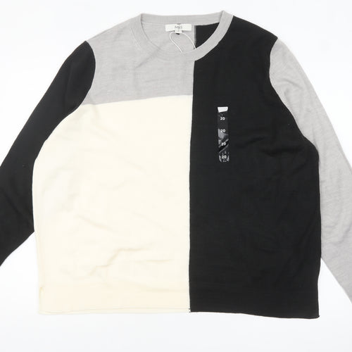 Marks and Spencer Women’s Black Grey Ivory Colour Block Acrylic Jumper Size 20