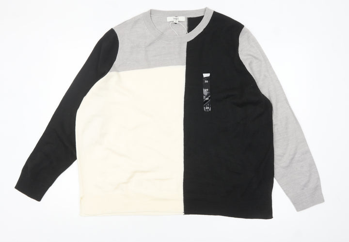 Marks and Spencer Women’s Black Grey Ivory Colour Block Acrylic Jumper Size 20
