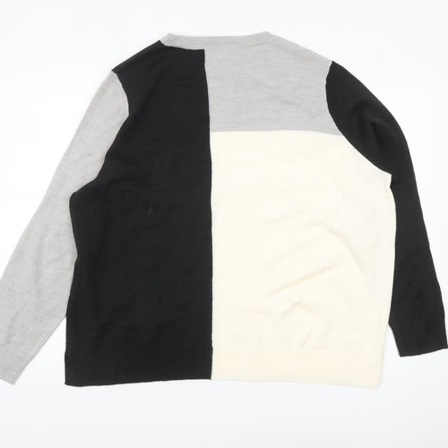 Marks and Spencer Women’s Black Grey Ivory Colour Block Acrylic Jumper Size 20
