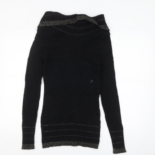 Kaisely Women's Black Off Shoulder Angora Wool Pullover Jumper M