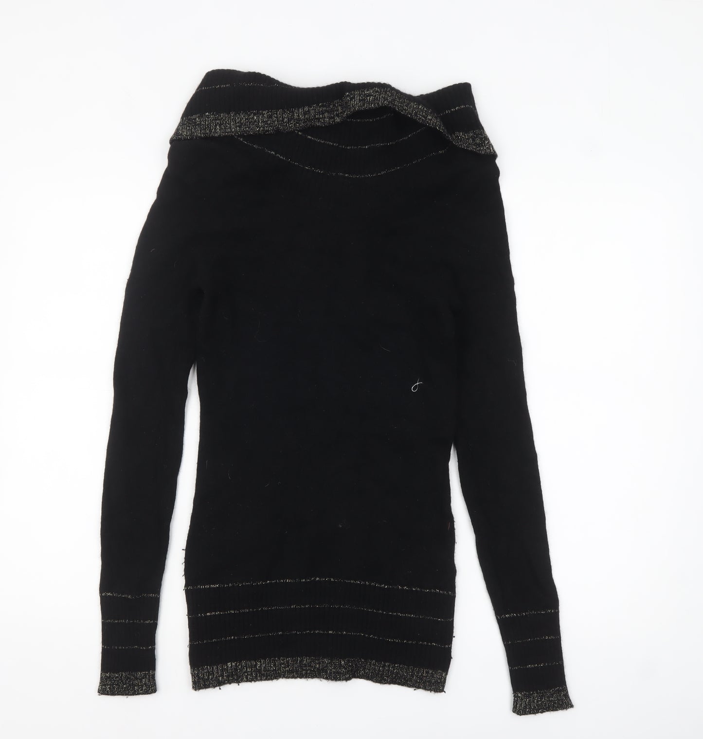 Kaisely Women's Black Off Shoulder Angora Wool Pullover Jumper M