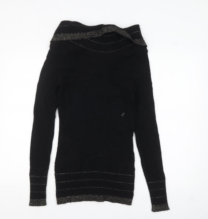 Kaisely Women's Black Off Shoulder Angora Wool Pullover Jumper M