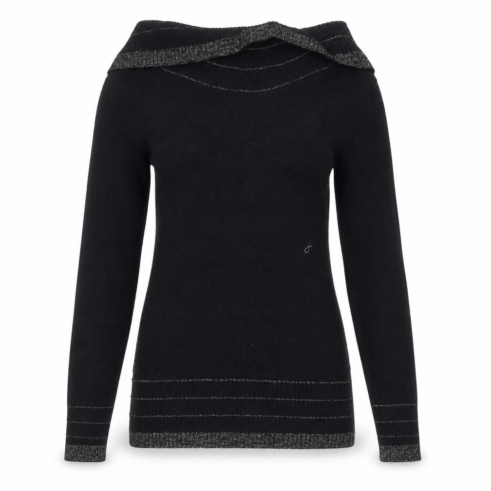 Front view of Kaisely Women's Black Off Shoulder Angora Wool jumper M