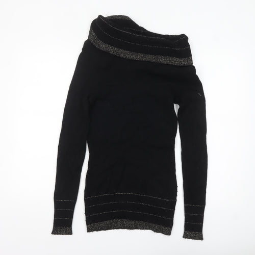 Kaisely Women's Black Off Shoulder Angora Wool Pullover Jumper M