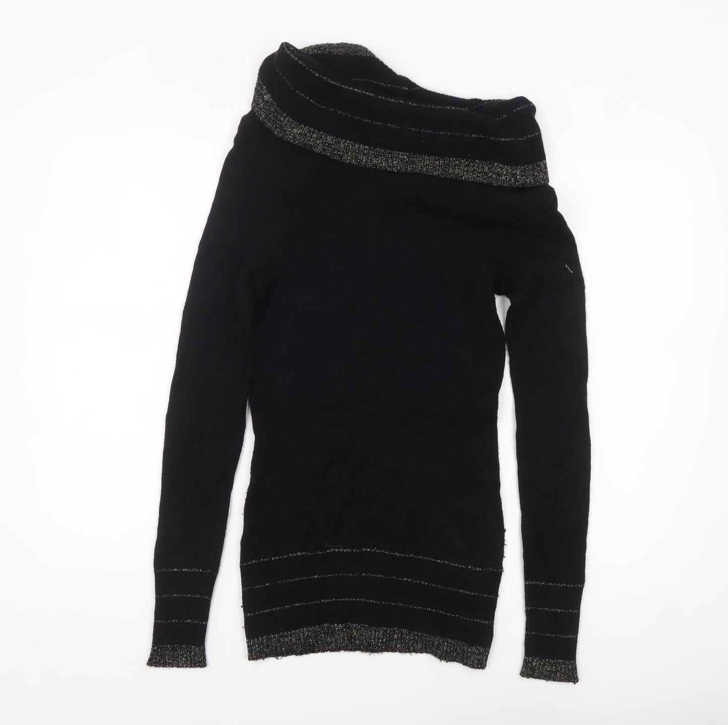 Kaisely Women's Black Off Shoulder Angora Wool Pullover Jumper M