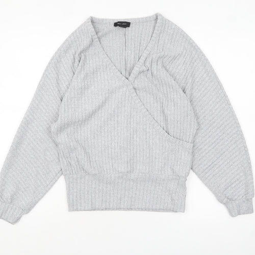 New Look Women Grey V-Neck Ribbed Pullover Jumper Size S