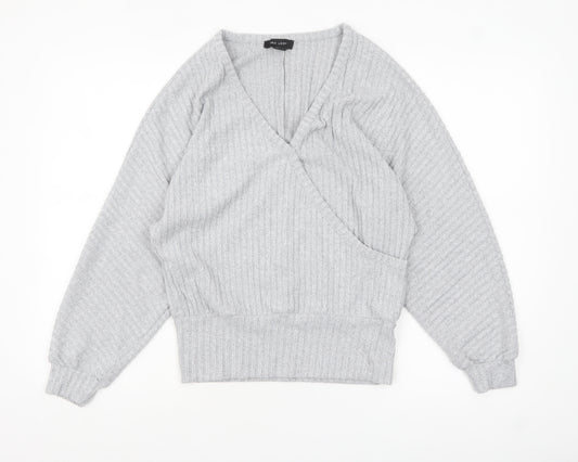 New Look Women Grey V-Neck Ribbed Pullover Jumper Size S
