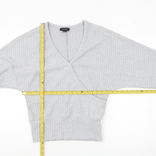 New Look Women Grey V-Neck Ribbed Pullover Jumper Size S