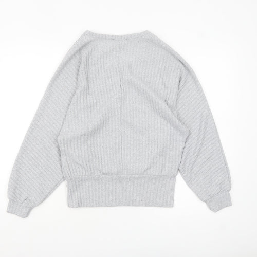 New Look Women Grey V-Neck Ribbed Pullover Jumper Size S