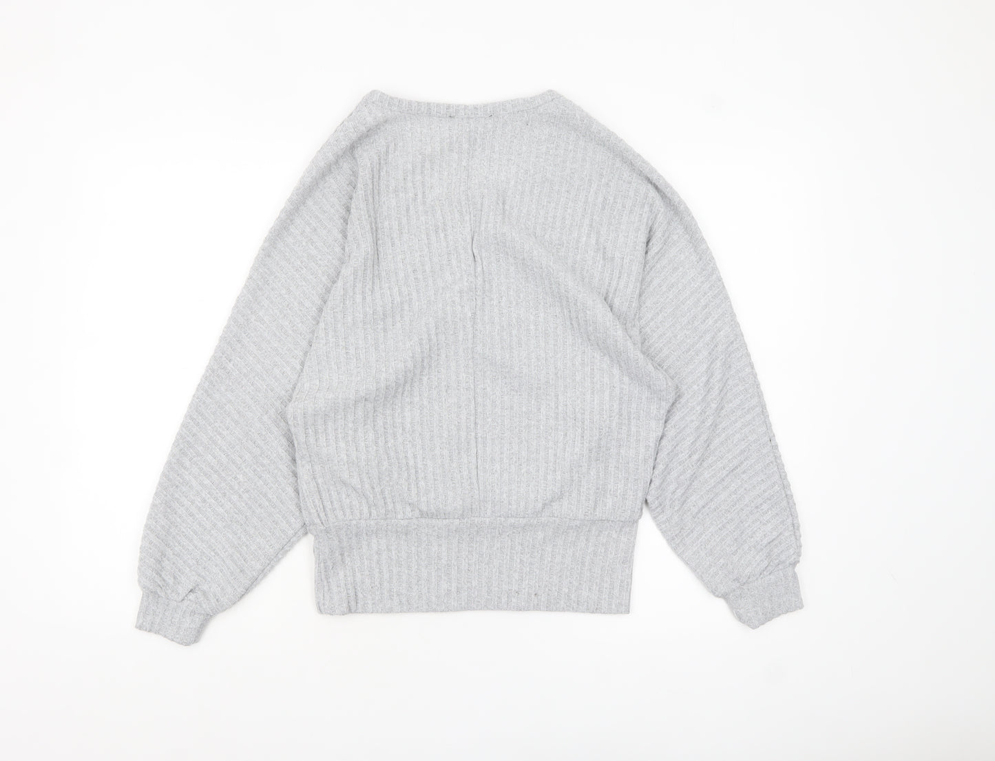 New Look Women Grey V-Neck Ribbed Pullover Jumper Size S