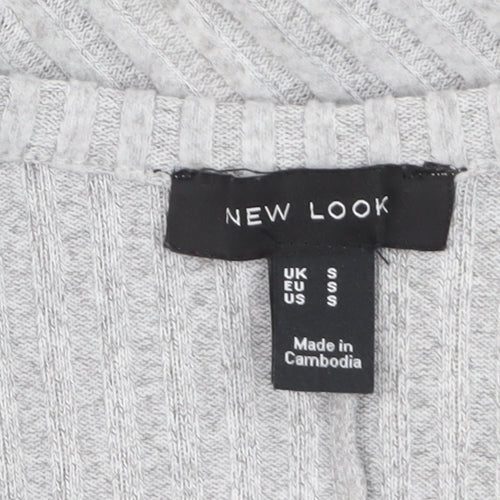 New Look Women Grey V-Neck Ribbed Pullover Jumper Size S