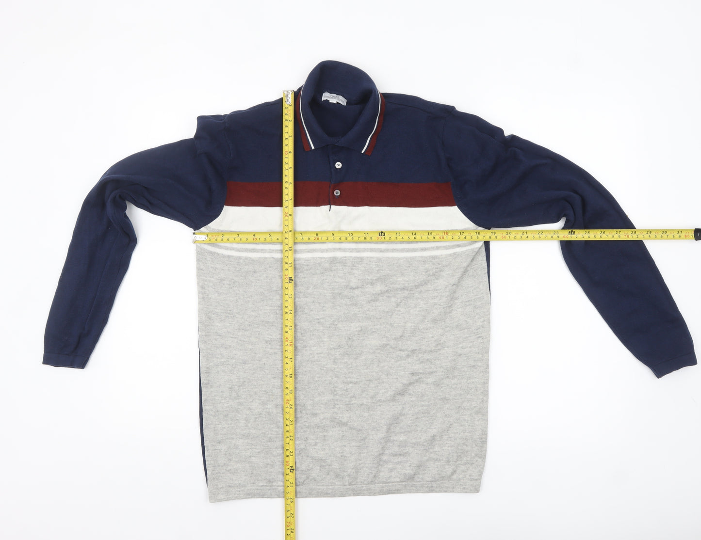 Next Men's Blue Grey Striped Collared Henley Jumper Medium