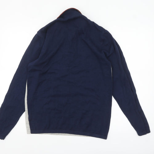 Next Men's Blue Grey Striped Collared Henley Jumper Medium
