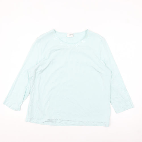 Eastex Women Blue 3/4 Sleeve Embroidered Round Neck Pullover Jumper Size 16
