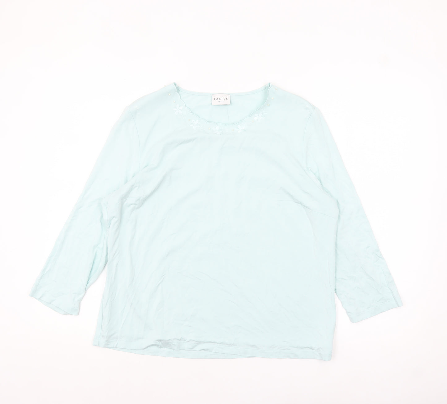 Eastex Women Blue 3/4 Sleeve Embroidered Round Neck Pullover Jumper Size 16