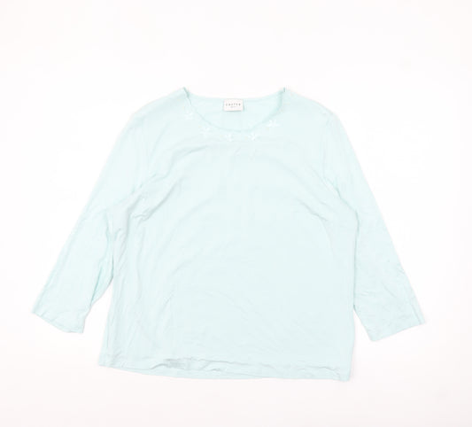 Eastex Women Blue 3/4 Sleeve Embroidered Round Neck Pullover Jumper Size 16