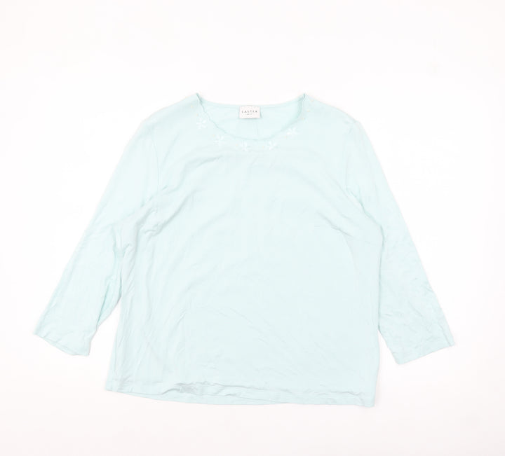 Eastex Women Blue 3/4 Sleeve Embroidered Round Neck Pullover Jumper Size 16