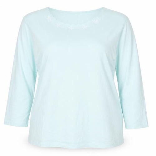 Eastex Women Blue 3/4 Sleeve Embroidered Round Neck Pullover Jumper Size 16