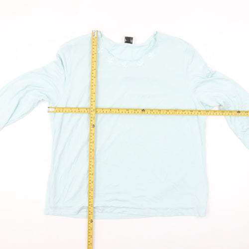 Eastex Women Blue 3/4 Sleeve Embroidered Round Neck Pullover Jumper Size 16