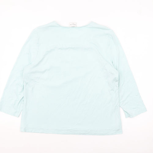 Eastex Women Blue 3/4 Sleeve Embroidered Round Neck Pullover Jumper Size 16