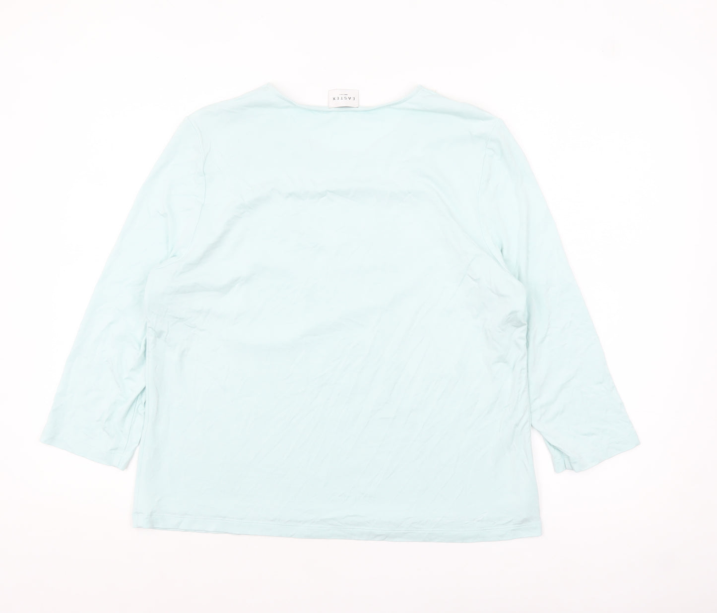 Eastex Women Blue 3/4 Sleeve Embroidered Round Neck Pullover Jumper Size 16