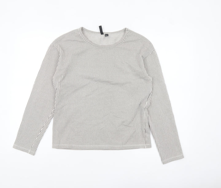 Pieces Women Grey Striped Long Sleeve Cotton Jersey Top Size S