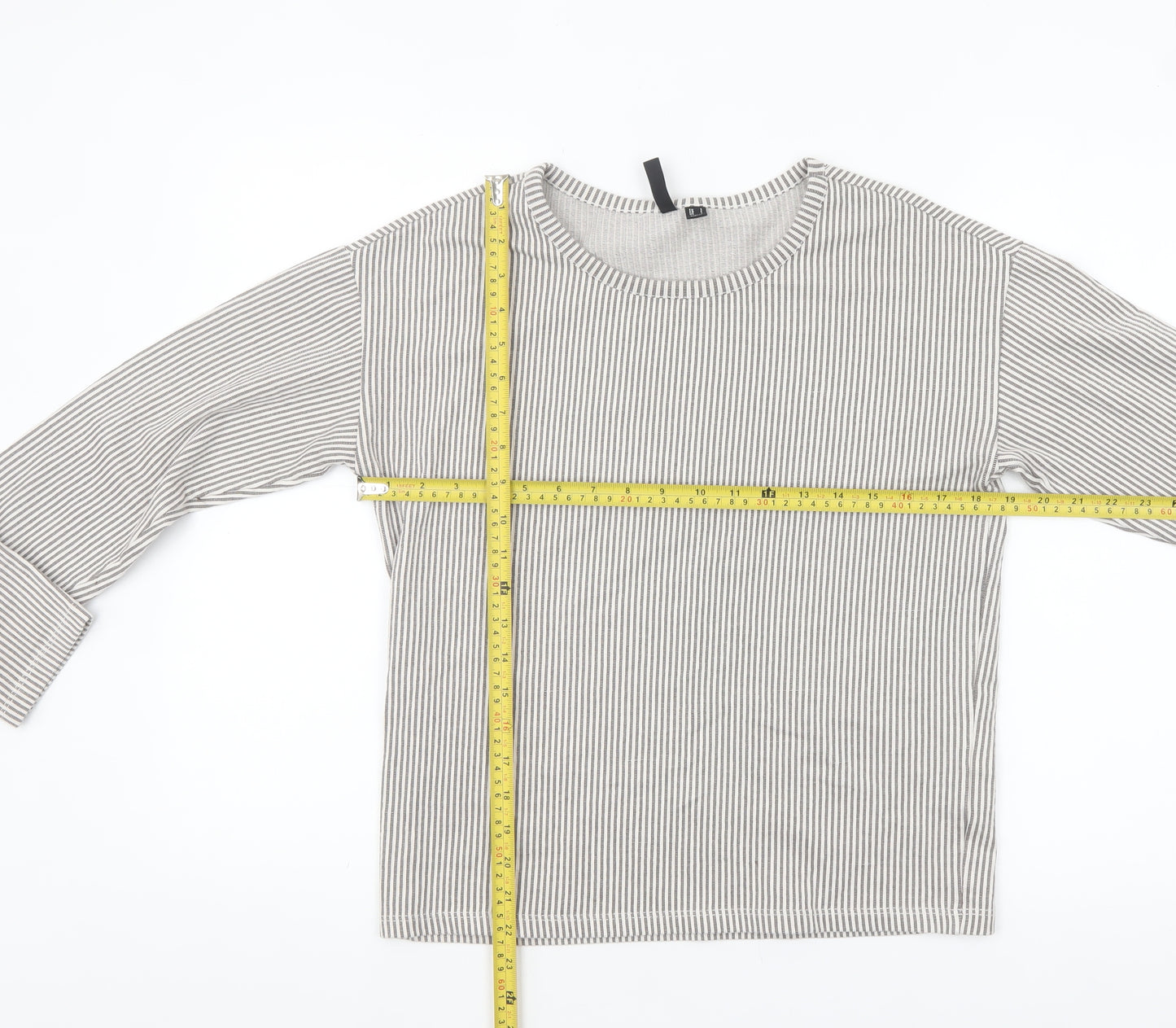 Pieces Women Grey Striped Long Sleeve Cotton Jersey Top Size S