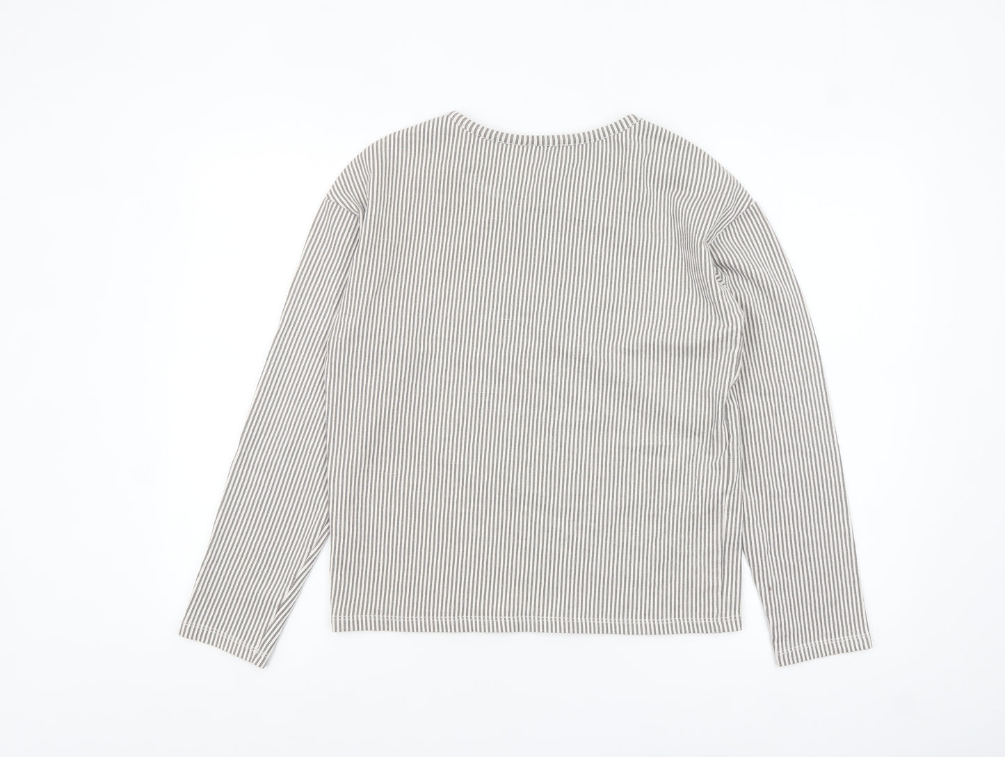 Pieces Women Grey Striped Long Sleeve Cotton Jersey Top Size S