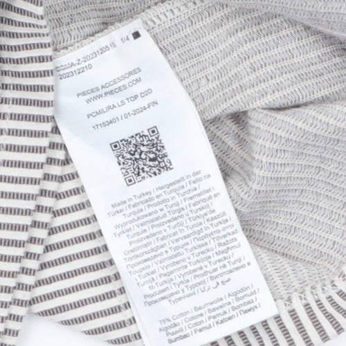 Pieces Women Grey Striped Long Sleeve Cotton Jersey Top Size S