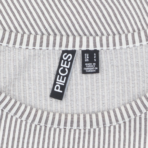 Pieces Women Grey Striped Long Sleeve Cotton Jersey Top Size S